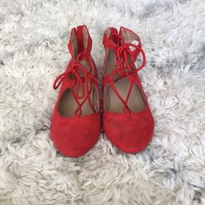 Girls REd VELVET lace up sandals!